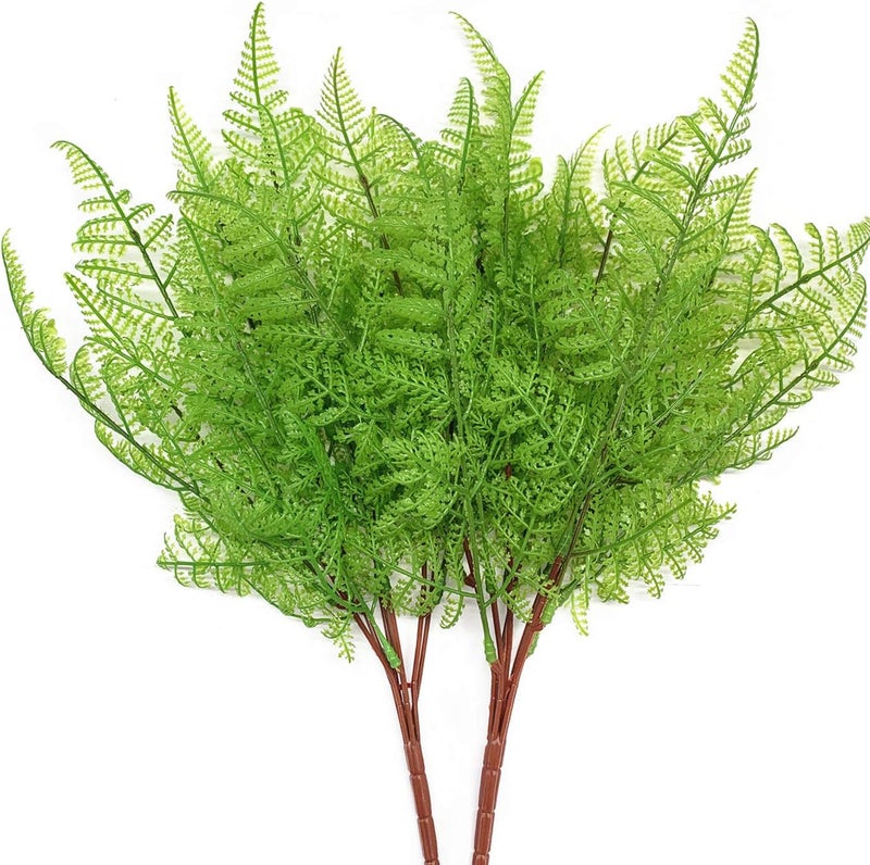 LOVENIMEN Artificial Fern Leaves Plants, Plastic Shrubs Grass Fake Bushes 2pcs, Outdoor Indoor Greenery Home Garden Décor Verandah Planting Filler Table Centerpieces Arrangements DIY Decoration - Image 1