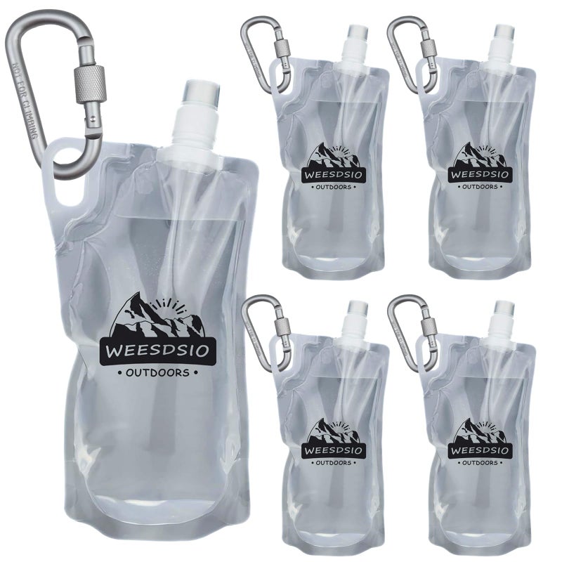 Weesdsio 5-Pack 1L Hiking Collapsible Water Bottles with Mountaineering Buckle (Not Suitable for Climbing) BPA-Free Foldable Backpacking Water Bottle for Camping Hiking Running Cycling Mountaineering - Image 1