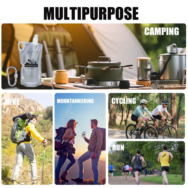 Weesdsio 5-Pack 1L Hiking Collapsible Water Bottles with Mountaineering Buckle (Not Suitable for Climbing) BPA-Free Foldable Backpacking Water Bottle for Camping Hiking Running Cycling Mountaineering - Image 5