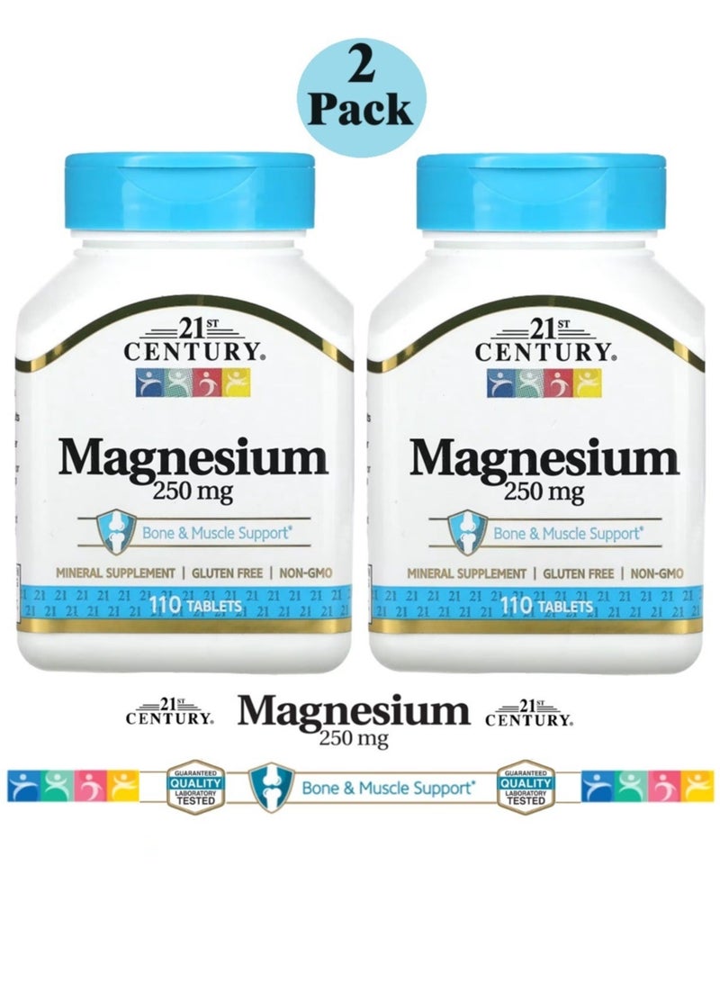 A Nutritional Supplement Rich in Magnesium to Enhance Health and Activity with Double Effectiveness 250 mg - 110 Tablets (2 Pack) - Image 1