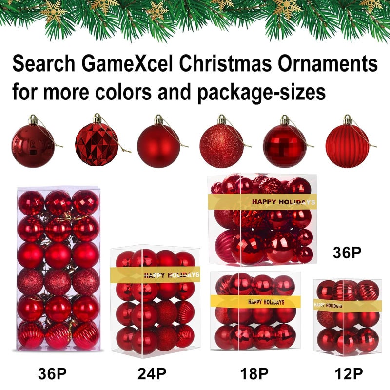 GameXcel Rose Red Christmas Ornaments - Christmas Tree Decorations Balls Ornaments Shatterproof Hanging Shiny Balls for Christmas Wreath Garland Holiday Decor Set of 36pcs  Multi-Sizes(1.6"" 2.5"" 3.2"") - Image 4