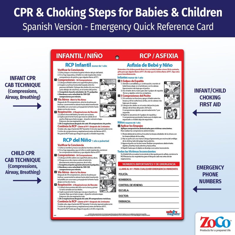 ZOCO Safety Magnets by ZOCO  Spanish CPR  Choking First Aid Magnet en Espaol  Laminated 85x11 Chart for Infants Children  Adults  Heimlich Maneuver Instructions for Home School or Workplace - Image 4