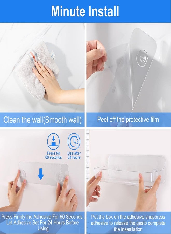 Diesisa 2pc Acrylic Wall Mount Organizer, Adhesive Shelf, Bathroom Shelves for Wall, Self Adhesive Organizer, Shower Caddies, No Drilling Hang Wall,with 3pack Tapes, for Bathroom, Kitchen, Living Room - Image 5