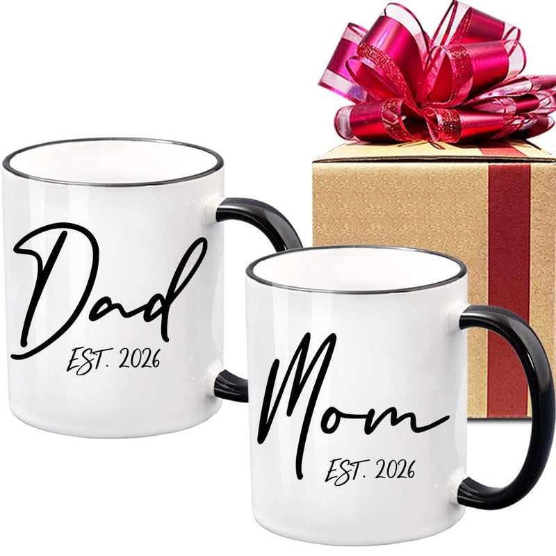 Dnuiyses EST 2026 New Dad Mom Mugs New Parents Mug Gifts Mothers Day Fathers Day Gifts First Time Mother Father Gift for Expecting Parents Dad Mom Birthday Gift for New Daddy Mommy