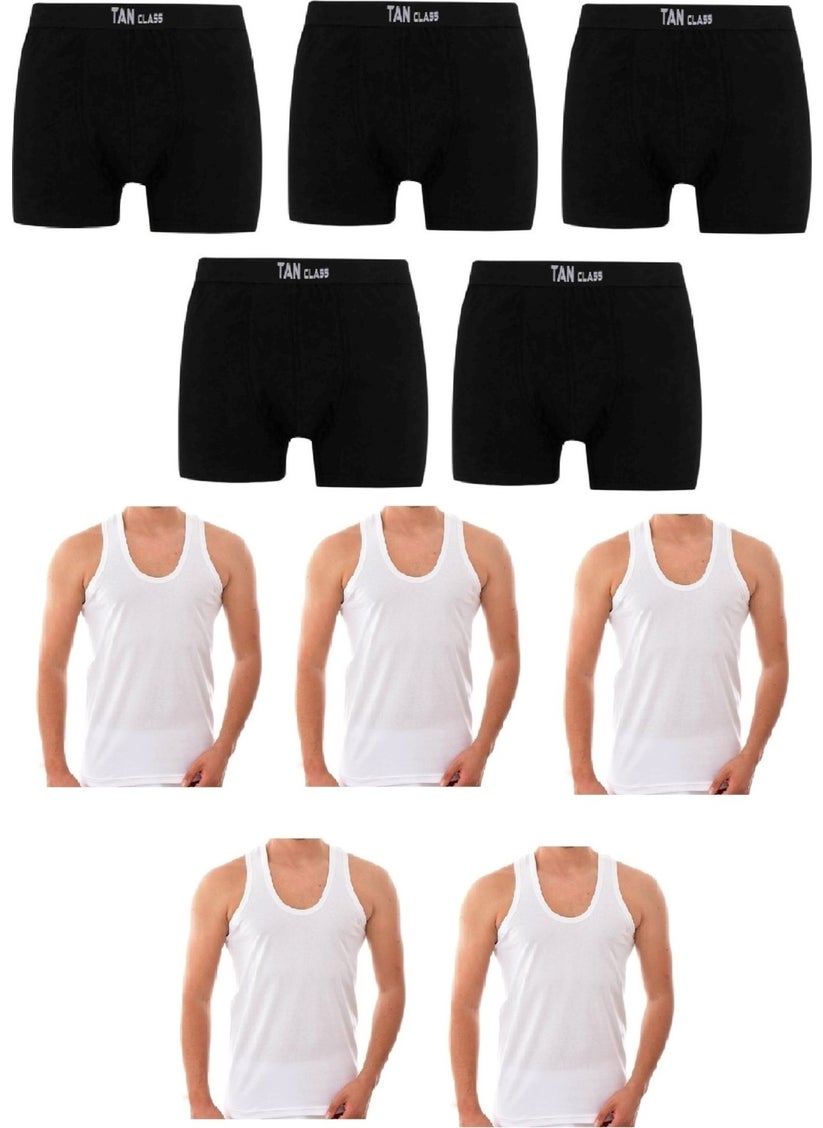 KYC Shopping Economic Package 5 Pieces Black Lycra Boxer, 5 Pieces Classic White Undershirt Flexible Fabric, Slim Fit  - Image 1
