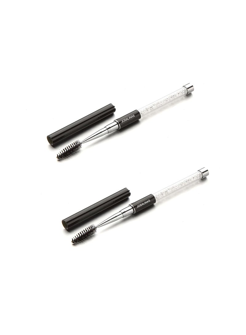 JOSALINAS 2PCS Mascara Brushes, Eyebrow Eyelash Brushes, Mascara Wands Spooly Applicators, Eye Brushes, Portable Cosmetic Brushes with Cap Spoolies Brushes for Eyelash Extensions and Eyebrows, Black - Image 1