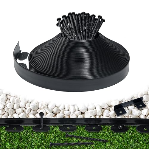 Meoslss Landscape Edging Border 100 FT 2 Inch Tall with 180 Spikes, Plastic Edging for Landscaping, Garden Edging Border, Flower Bed, Paver and Lawn Edging Border, Black - Image 1