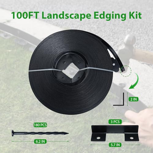 Meoslss Landscape Edging Border 100 FT 2 Inch Tall with 180 Spikes, Plastic Edging for Landscaping, Garden Edging Border, Flower Bed, Paver and Lawn Edging Border, Black - Image 2