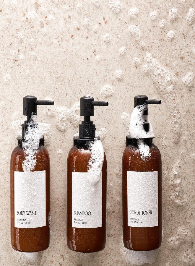 KIBAGA Stylish Shampoo and Conditioner Dispenser Set of 3 for Wall Mount - Modern Drill Free 21oz Shower Soap Bottles with Labels - Easy Refill Body Wash Dispensers for an Instant Bathroom Decor Upgrade - Image 5
