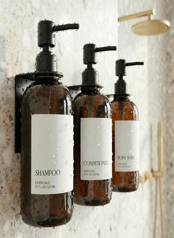 KIBAGA Stylish Shampoo and Conditioner Dispenser Set of 3 for Wall Mount - Modern Drill Free 21oz Shower Soap Bottles with Labels - Easy Refill Body Wash Dispensers for an Instant Bathroom Decor Upgrade - Image 1