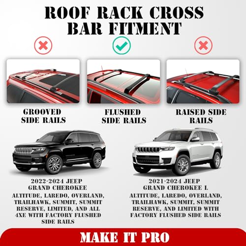 KitsPro 260lb Roof Rack Cross Bars for 2022-2024 Jeep Grand Cherokee, 2021-2024 Grand Cherokee L, Matte Black Heavy Duty Aluminum Cargo Crossbar (ONLY FIT Factory Flushed Side Rails) - Image 2