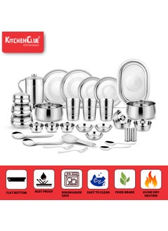 KITCHEN CLUE Kitchen Clue Stainless Steel Dinner Set (62-Pieces) Heavy Guage Kitchen Set for Home - 202 Steel Grade - Durable & Unbreakable  - Image 4