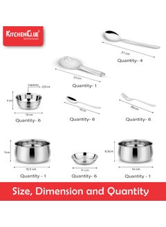 KITCHEN CLUE Kitchen Clue Stainless Steel Dinner Set (62-Pieces) Heavy Guage Kitchen Set for Home - 202 Steel Grade - Durable & Unbreakable  - Image 3