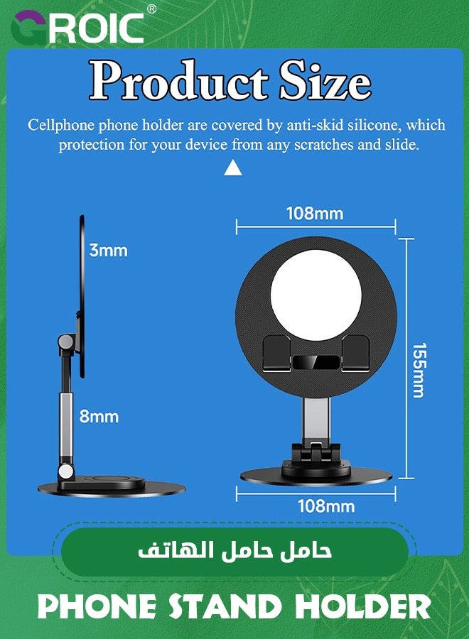 GROIC Adjustable Black Cell Phone Stand, Fully Foldable Phone Holder for Desk, Compatible with iPhone 15/14 Pro Max, iPad Mini, Samsung Galaxy, Google Pixel, Tablets (7-10"), All Phones  - Image 2