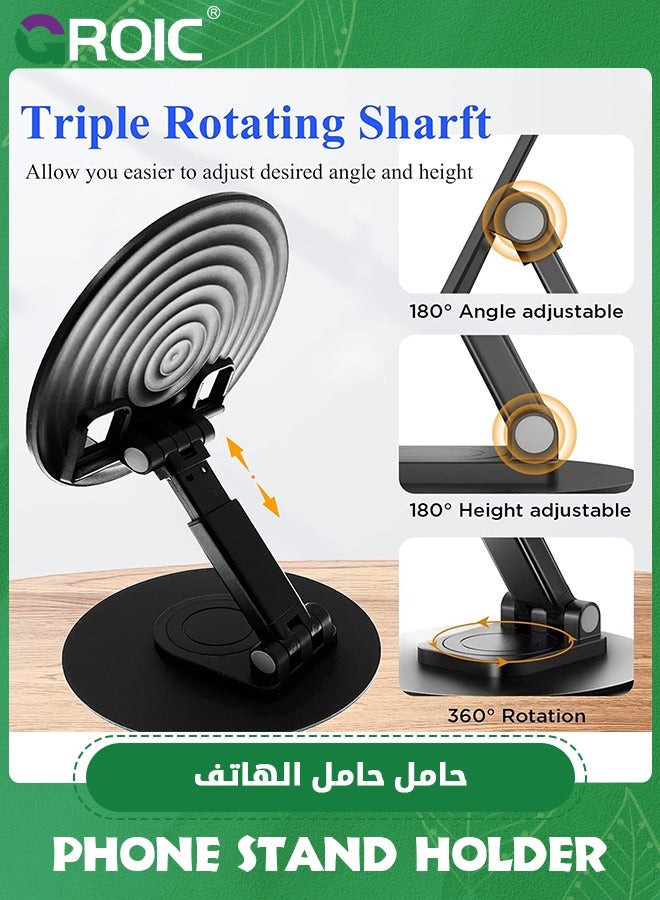 GROIC Adjustable Black Cell Phone Stand, Fully Foldable Phone Holder for Desk, Compatible with iPhone 15/14 Pro Max, iPad Mini, Samsung Galaxy, Google Pixel, Tablets (7-10"), All Phones  - Image 4