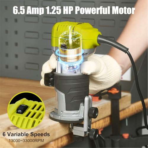 DEWINNER Electric Router Tool, 710W 10000-32000 RPM 6 Variable Speed Wood Router for Woodworking with 3 Clamps and 5 Router Tool Bits - Image 3