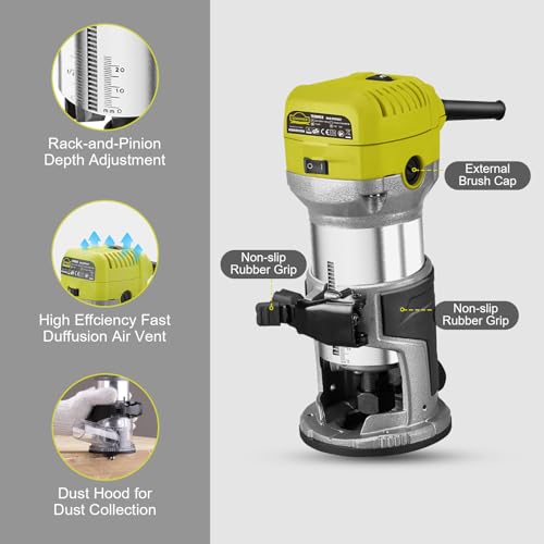 DEWINNER Electric Router Tool, 710W 10000-32000 RPM 6 Variable Speed Wood Router for Woodworking with 3 Clamps and 5 Router Tool Bits - Image 4