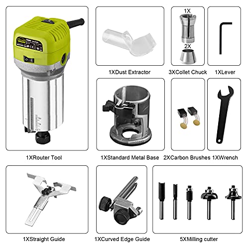 DEWINNER Electric Router Tool, 710W 10000-32000 RPM 6 Variable Speed Wood Router for Woodworking with 3 Clamps and 5 Router Tool Bits - Image 2