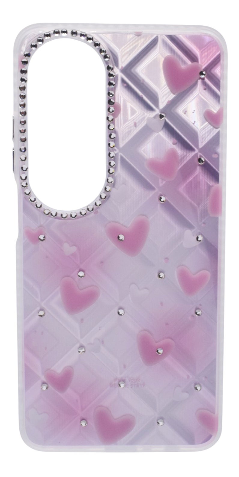 TPU Heart Printed Back Cover Case with Rhinestone Camera Border For OPPO A60 - Pink Transparent