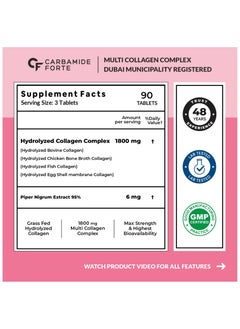 CARBAMIDE FORTE Hydrolyzed Multi Collagen | Peptide with all 5 Types of Collagen Including TYPE I, II, III, V & X Collagen Powder - 90 Tablets  - Image 2