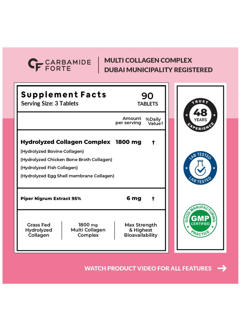 CARBAMIDE FORTE Hydrolyzed Multi Collagen | Peptide with all 5 Types of Collagen Including TYPE I, II, III, V & X Collagen Powder - 90 Tablets  - Image 2