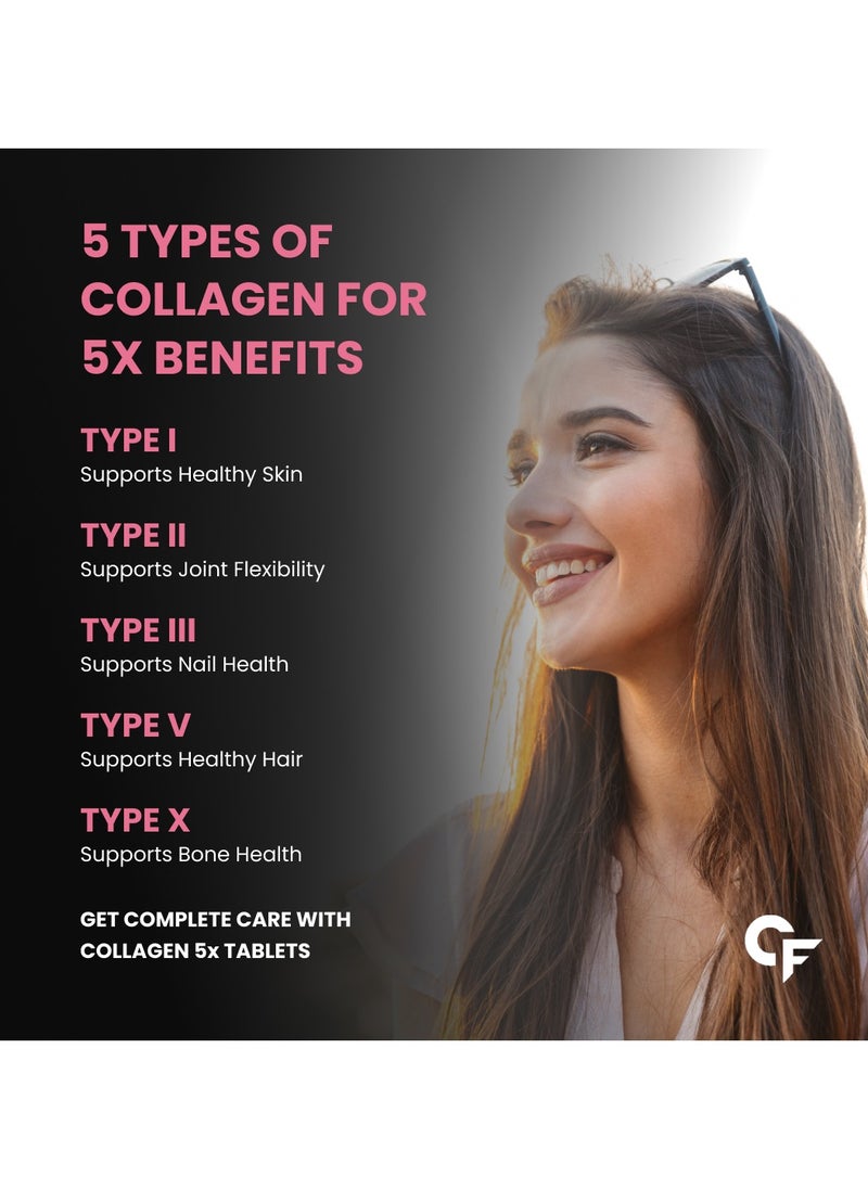 CARBAMIDE FORTE Hydrolyzed Multi Collagen | Peptide with all 5 Types of Collagen Including TYPE I, II, III, V & X Collagen Powder - 90 Tablets  - Image 3