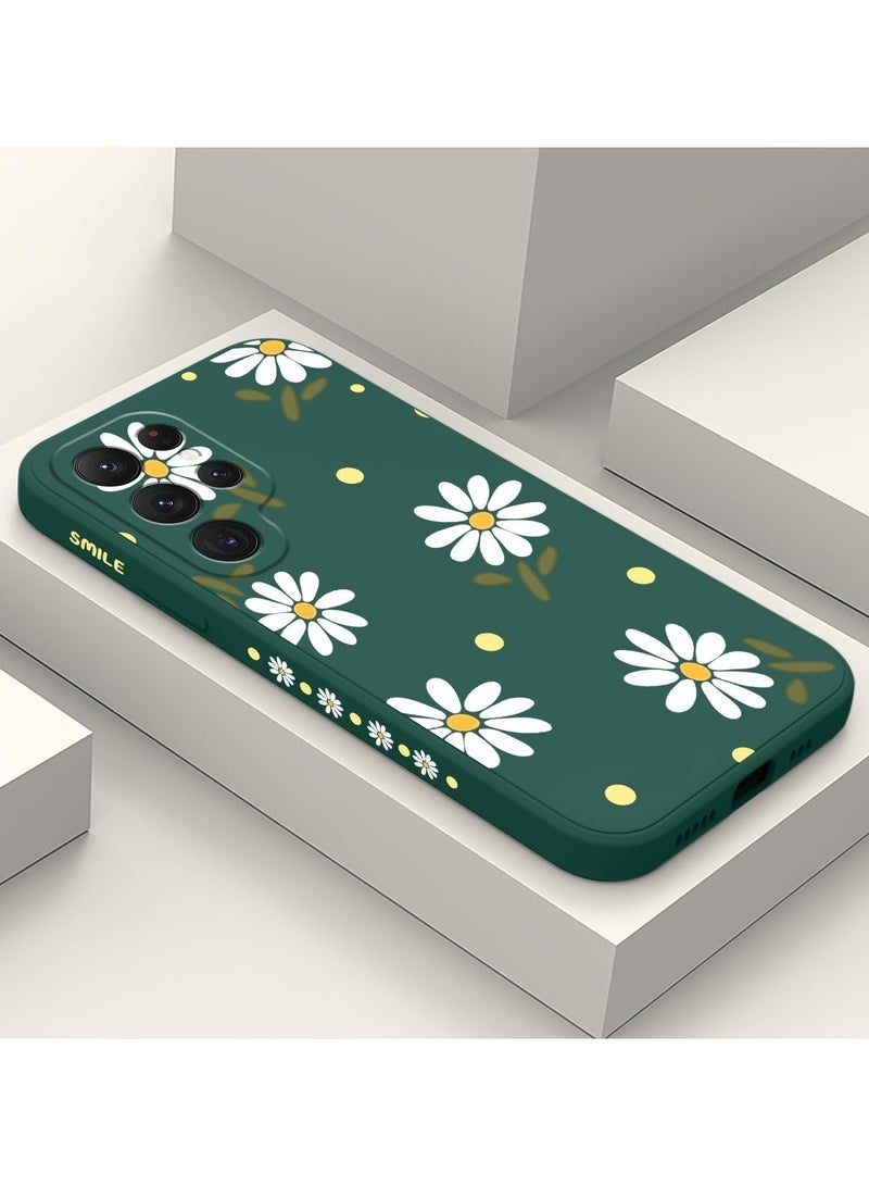 غطاء هاتف سامسونج جالاكسي S25 الترا، سيلكون ناعم وقابل للانزلاق، غطاء هاتف سامسونج S25 الترا بحجم 6.9 بوصة، أخضر مزخرف بالأقحوان - Image 2