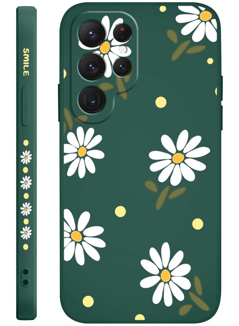 غطاء هاتف سامسونج جالاكسي S25 الترا، سيلكون ناعم وقابل للانزلاق، غطاء هاتف سامسونج S25 الترا بحجم 6.9 بوصة، أخضر مزخرف بالأقحوان - Image 1
