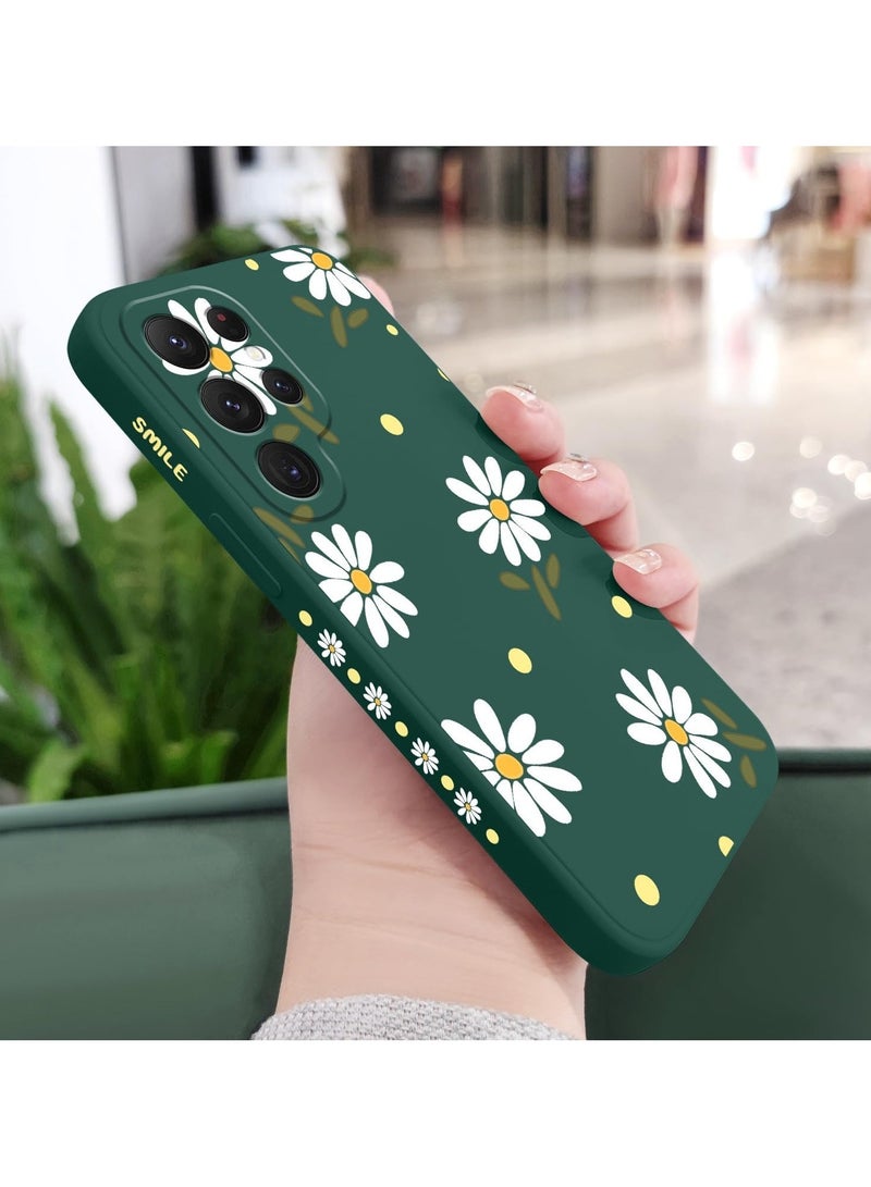 غطاء هاتف سامسونج جالاكسي S25 الترا، سيلكون ناعم وقابل للانزلاق، غطاء هاتف سامسونج S25 الترا بحجم 6.9 بوصة، أخضر مزخرف بالأقحوان - Image 3