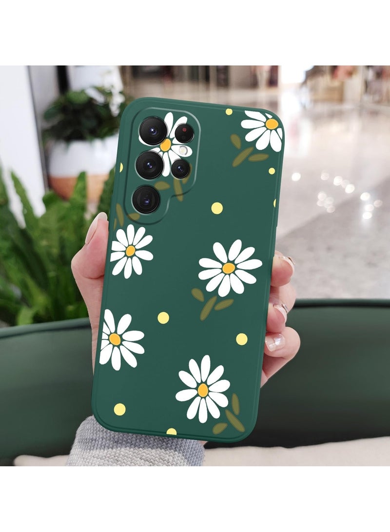 غطاء هاتف سامسونج جالاكسي S25 الترا، سيلكون ناعم وقابل للانزلاق، غطاء هاتف سامسونج S25 الترا بحجم 6.9 بوصة، أخضر مزخرف بالأقحوان - Image 4