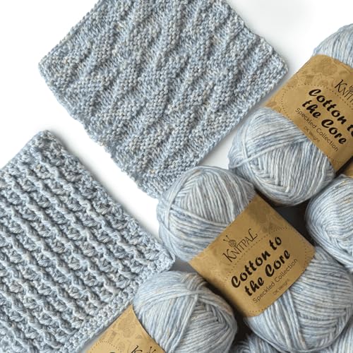KnitPal Cotton to The Core Speckled Soft Baby Yarn for Crocheting, 6-Pack (810Yds / 300G), Free Patterns - Size 3 DK Light Worsted Weight Cotton Yarn for Knitting - Misty Sky - Image 1