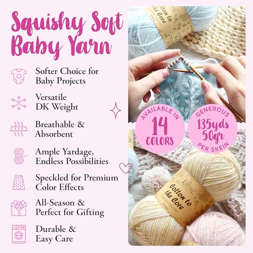 KnitPal Cotton to The Core Speckled Soft Baby Yarn for Crocheting, 6-Pack (810Yds / 300G), Free Patterns - Size 3 DK Light Worsted Weight Cotton Yarn for Knitting - Misty Sky - Image 2