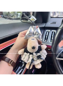 Generic Pink White Contrast Color Love Pleated Skirt Handdog Plush Toy Keychain Car Interior Summer Play Carry-on Pendant-Color:White Lace Diamond Bow Skirt-Height:13cm Hand-woven Rope Style  - Image 1