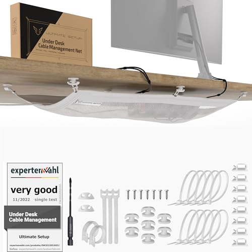 Ultimate Setup Cable Management net - Under Desk Wire Management - Flexible Under Desk Cable Management Tray White - Image 1