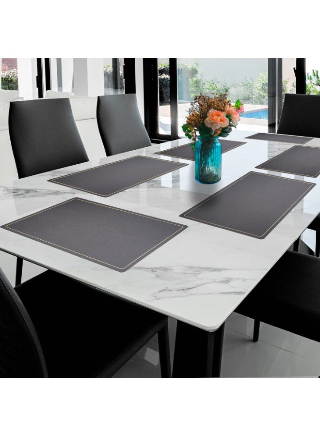 مجموعة من 6 مقاومة للماء الجلد PU Placemats، غسيل غير انزلاق طاولة حصاري، عيد الميلاد مكان حصاري، سهلة تنظيف مستطيل Placemats، مطبخ المنزل طاولة الطعام Placemats (رمادي، 45x30CM) - Image 3