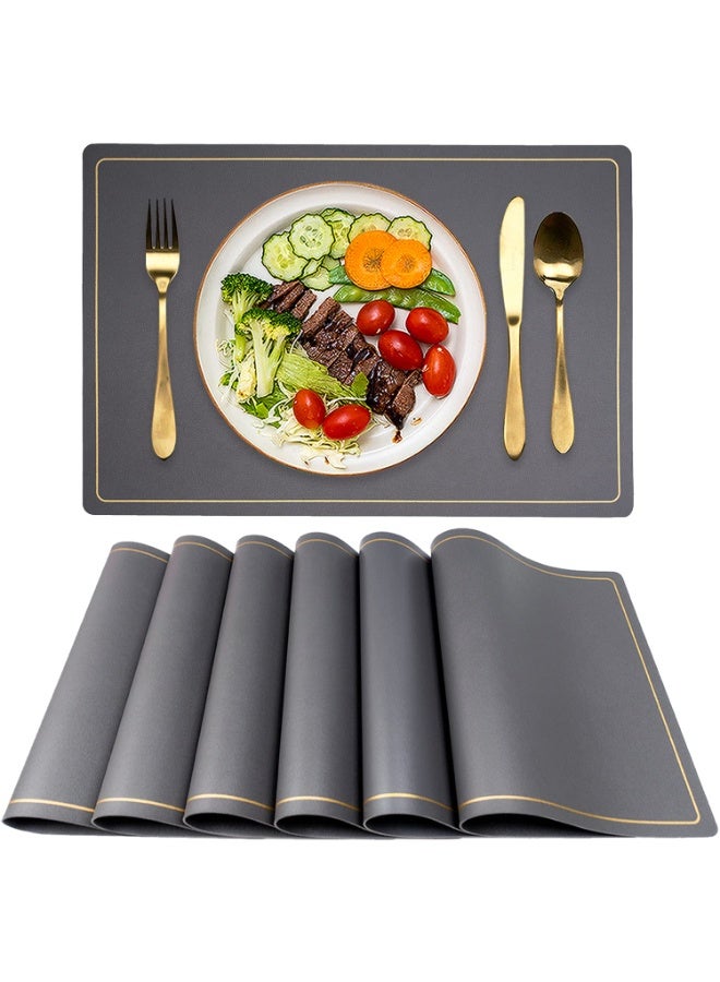 مجموعة من 6 مقاومة للماء الجلد PU Placemats، غسيل غير انزلاق طاولة حصاري، عيد الميلاد مكان حصاري، سهلة تنظيف مستطيل Placemats، مطبخ المنزل طاولة الطعام Placemats (رمادي، 45x30CM) - Image 1