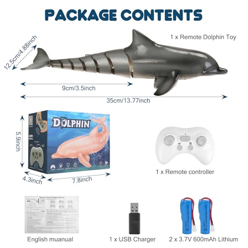 GearRoot Remote Control Dolphin Toys for Kids 24G High Simulation Oceanic RC Dolphins Fish Toys for Swimming Pool Bathroom 2x600mAh RC Boat Water Toys Great for 6 Year olds Boys Girls Kids Gray - Image 5