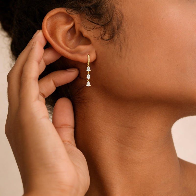 TITUTHIA Gold Dangle Earrings for Women Trendy, Dainty Dangly Gold Earrings 14K Gold Drop Earring for Women CZ Long Huggie Hoop Earring for Woman Prom Earring Fashion Wedding Jewelry Gifts - Image 2