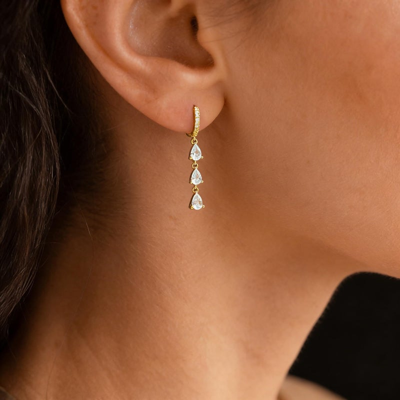 TITUTHIA Gold Dangle Earrings for Women Trendy, Dainty Dangly Gold Earrings 14K Gold Drop Earring for Women CZ Long Huggie Hoop Earring for Woman Prom Earring Fashion Wedding Jewelry Gifts - Image 4