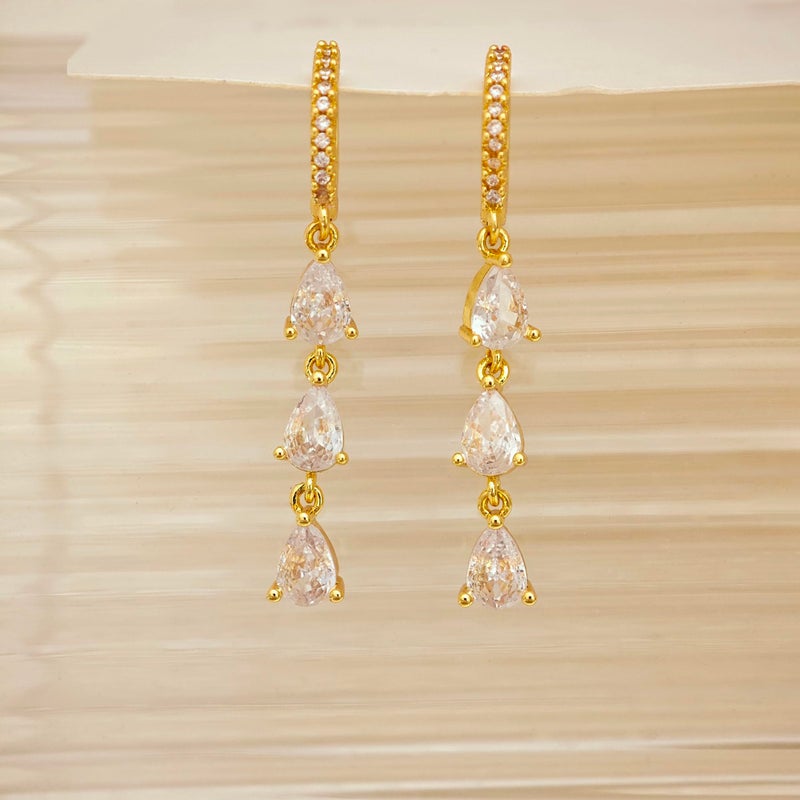 TITUTHIA Gold Dangle Earrings for Women Trendy, Dainty Dangly Gold Earrings 14K Gold Drop Earring for Women CZ Long Huggie Hoop Earring for Woman Prom Earring Fashion Wedding Jewelry Gifts - Image 3