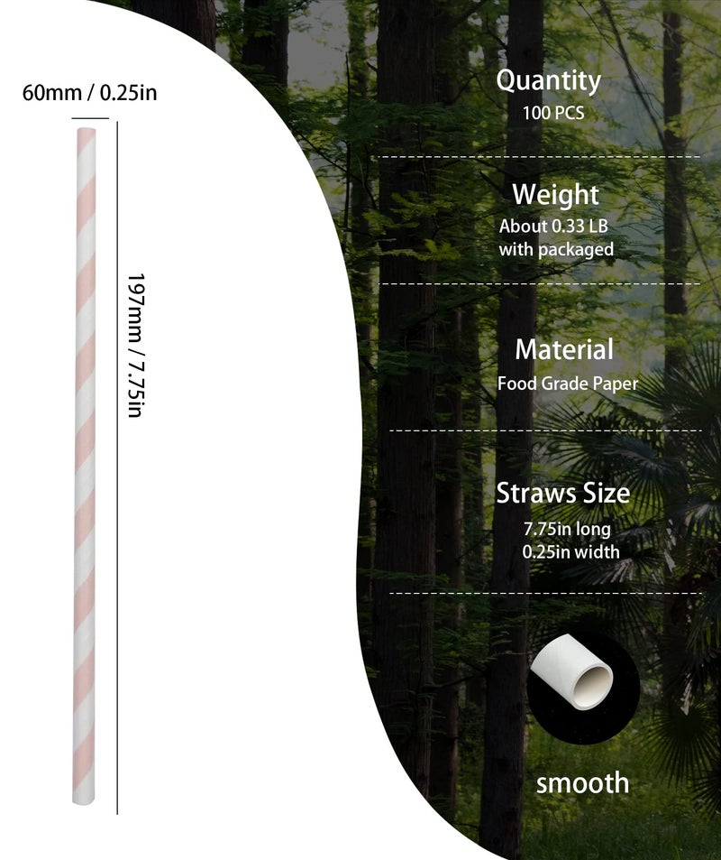 BOFA Eco Tableware Pink and White Striped Paper Drinking Straws, Cute Pink Girls Shower Straw, Princess Straws, Pastel Stripes Straw for Party Suppliers - Pack of 100 - Image 3