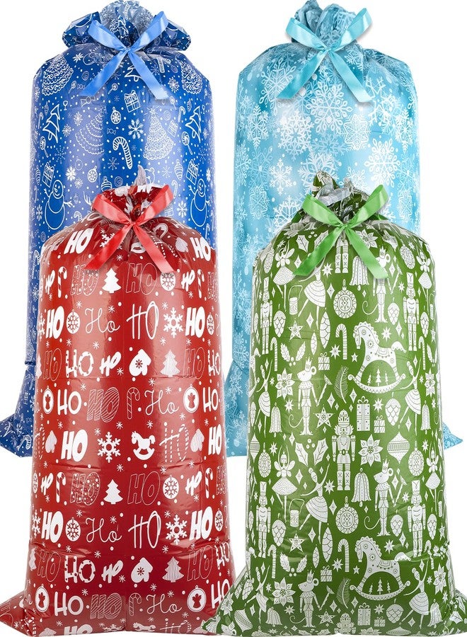 XiaosRen 4PCS Extra Large Christmas Plastic Gift Bags, Jumbo 60" x 36" Giant Xl Bags with Ribbon and Tag for Oversized Xmas Holiday Presents Wrapping. - Image 1