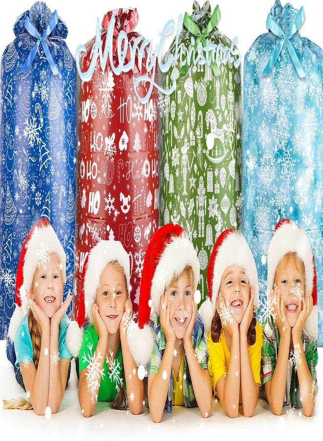 XiaosRen 4PCS Extra Large Christmas Plastic Gift Bags, Jumbo 60" x 36" Giant Xl Bags with Ribbon and Tag for Oversized Xmas Holiday Presents Wrapping. - Image 4