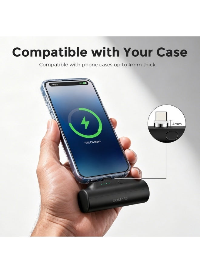 Domars 3000mAh Wireless Magnetic Charging Head Mini Portable Charger, 60g Ultra-Compact Fast Charging Power Bank with Interchangeable Connectors (Lightning/Micro USB/Type-C), Pocket-Sized Emergency Phone Charger for iPhone, Android & USB-C Devices（Black） - Image 5