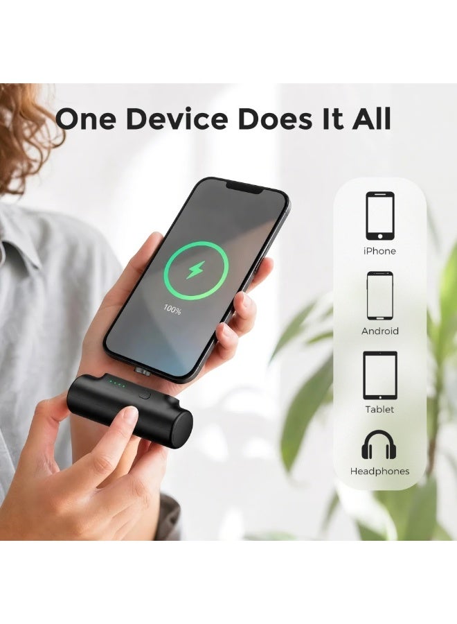 Domars 3000mAh Wireless Magnetic Charging Head Mini Portable Charger, 60g Ultra-Compact Fast Charging Power Bank with Interchangeable Connectors (Lightning/Micro USB/Type-C), Pocket-Sized Emergency Phone Charger for iPhone, Android & USB-C Devices（Black） - Image 2