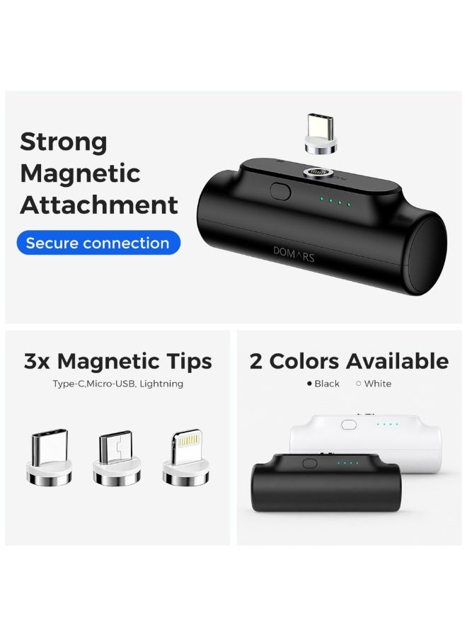 Domars 3000mAh Wireless Magnetic Charging Head Mini Portable Charger, 60g Ultra-Compact Fast Charging Power Bank with Interchangeable Connectors (Lightning/Micro USB/Type-C), Pocket-Sized Emergency Phone Charger for iPhone, Android & USB-C Devices（Black） - Image 4
