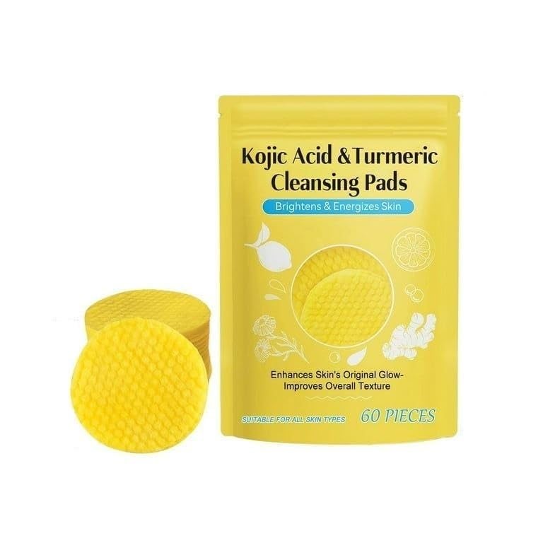 PARVY® Turmeric Kojic Acid Cleansing Pads // Turmeric Cleansing Pads for Dark Spots, Oily and Dry Skin // Face Turmeric & Kojic Acid Pads Vitamin C, Retinol & Chamomile Hydrolat | For Women & Men (60Pcs) - Image 1