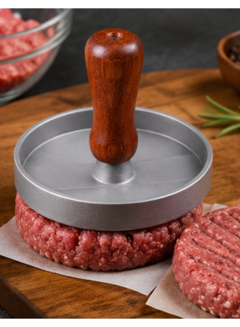 Premium Aluminum Burger Press with Wooden Handle – Non-Stick Round Hamburger Patty Maker for Beef, Chicken & Veggie Burgers – Easy Release BBQ Kitchen Tool - Image 3