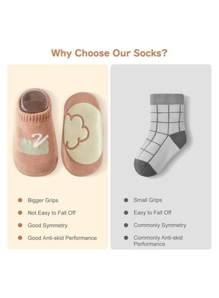 Baby Non Slip Socks, Azonee 5 Pairs Anti Slip Cozy Kids Socks With Non Skid Grips for 1-3 years old Toddler Little Kids (M) - Image 5