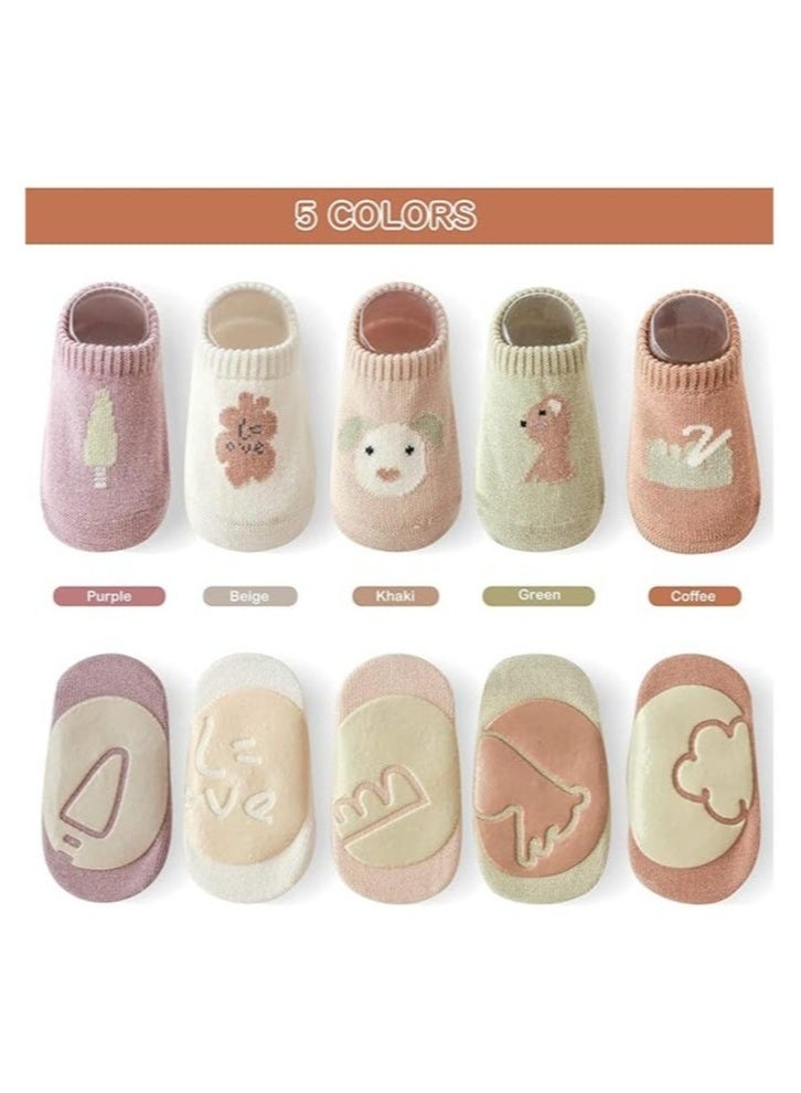 Baby Non Slip Socks, Azonee 5 Pairs Anti Slip Cozy Kids Socks With Non Skid Grips for 1-3 years old Toddler Little Kids (M) - Image 2